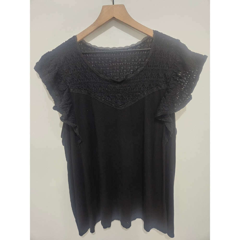 Torrid Super Soft Black Lace Yoke Ruffle Sleeve Knit Top Plus Size 4 4X